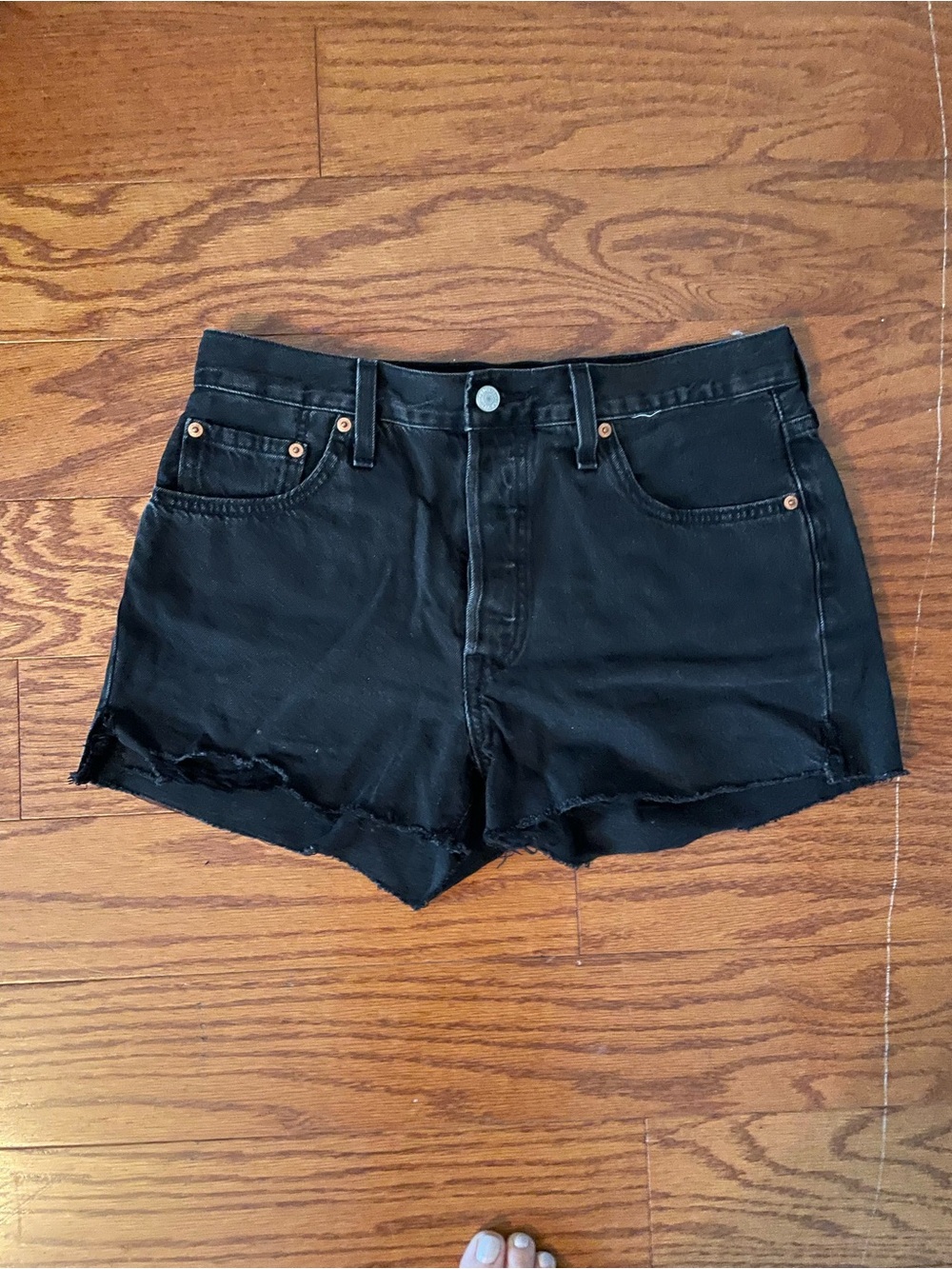 Levi's Black Denim Frayed Cutoff Shorts